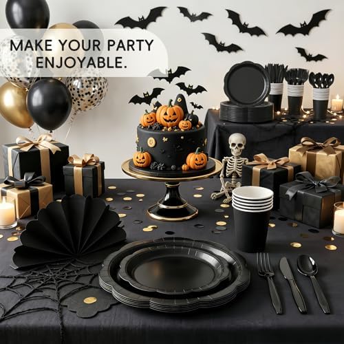 350 Pcs Black Decagonal Disposable Party Plates & Napkins Set - Image 7