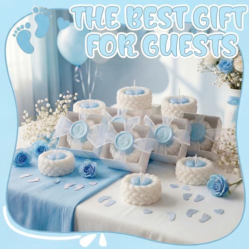 MTLEE 24 Pcs Baby Shower Candle Party Favors for Guests Blue Footprints Scented Candles with Bow Gift Box Ribbon Cute Feet Shaped Return Gifts Keepsakes for Baby Shower Gender Reveal Party Supplies - Image 2