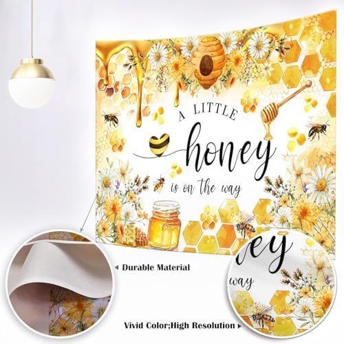 Mocsicka Bee Baby Shower Backdrop - A Little Honey is on The Way Party Decorations Banner for Kids Honeycomb Bumble Bee Photography Background (Yellow, 10x7ft(120"x82")) - Image 3