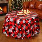 Ganeen 12 Pcs Snowflake Black and Red Buffalo Plaid Tablecloth 84" Round - Image 3