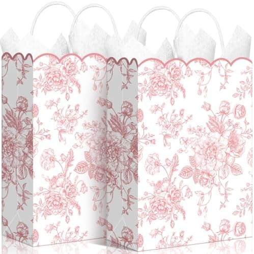 Kolldenn 24 Pcs Pink Floral Gift Bags with Handles by Unknown
