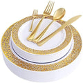WDF 150PCS Gold Plastic Plates Set - Gold Plates 25Guests Gold Disposable Dinnerware Sets for Fall Party/Thanksgiving/Wedding by WDF