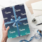 MyPupSocks Custom Text Wrapping Paper, Gradient Black And Blue Wrapping Paper Roll Personalized Gift Wrap Paper with Funny Logo Name for Mom Dad Grandma Birthday Christmas 58x23 3 Rolls - Image 5