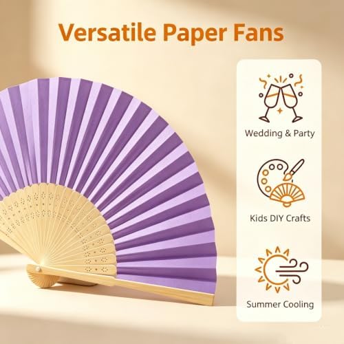 Paper Hand Fans, 8.3 Inch Foldable Handheld Fans for Wedding Favors, Party Decorations, Bridal Shower, Baby Shower, Summer Cooling, Decoration Fan(Purple-50) - Image 6