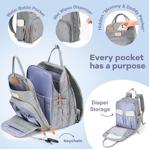 RUVALINO Baby Diaper Bag Backpack with Changing Pad, Waterproof, XL Gray - Image 3