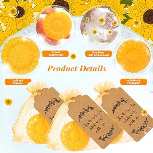 Demissle 100 Sets Wedding Party Favors Sunflower Soap Favors for Guests with Thank You Tag Gift Pouches Sunflower Party Supplies for Adults Return Gift Bridal Shower Baby Shower Decorations - Image 3