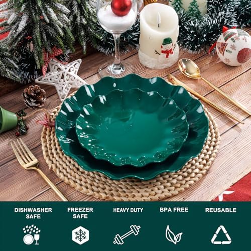 LIYH 50 Pcs Christmas Plastic Plates - Green Scalloped Plates Unbreakable - Image 2