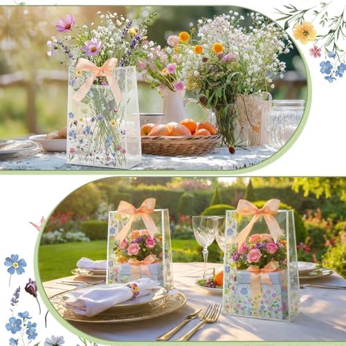 Geyoga 24 Pcs Party Clear Favor Bags with Handles, Wildflower - Image 4