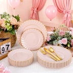 YOUBET 60PCS Pink Scalloped Plastic Plates for Party Wedding Baby Shower - Image 5