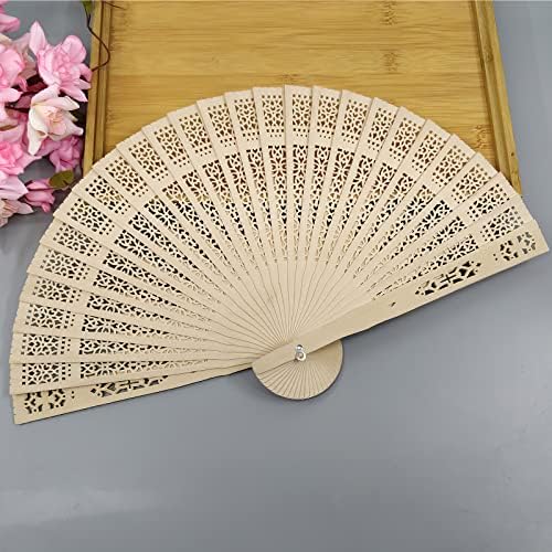 FEPITO 50 Pieces Wooden Handheld Paper Fan Wooden Folding Fans with Bamboos for Wedding Gift, Party, Home - Image 4