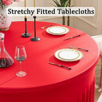 6 Pack Spandex Red Round Tablecloths for 60inch Table, 120in Stretchy Fitted 5ft Tablecloths, Wrinkle Free Round Table Clothes Covers with Skirt for Wedding Birthday Parties Banquet - Image 2