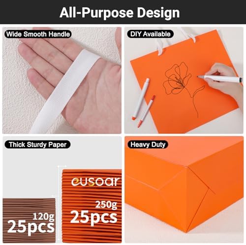 EUSOAR Gift Bags with Handles, 25pcs 12.5"x4.5"x11" Paper Shopping Wedding Orange Gift Wrap Bags, Merchandise Retail Wrapping Bag Bulks for Small Business Grocery Boutique Bridal Party Favor - Image 3