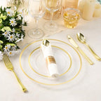 BESTSTAR 350PCS Clear and Gold Disposable Plastic Plates Set for 50 Guests - Image 5