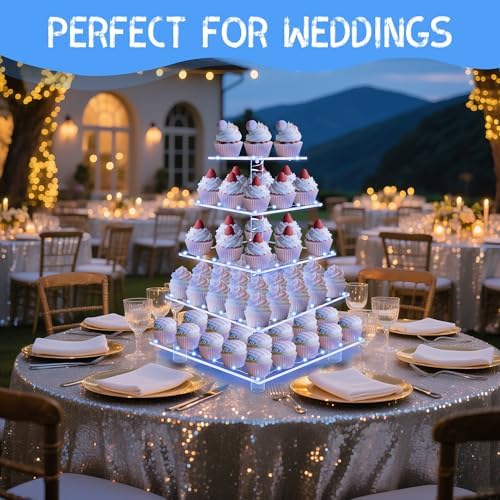 5 Tier Cupcake Stand with Blue Lights, Acrylic Square Cupcake Tower - Image 7