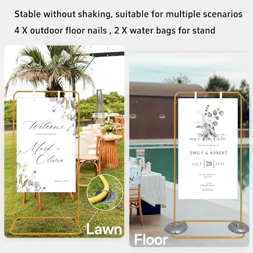 Large Wedding Welcome Sign Stand, Welcome to our Wedding With Stand, Adjustable Height (78", 64", 50") - Gold Hanging Sign Holder with Design Bundle, Ground Stakes & Storage Bag - wedding sign stand adjustable - Image 3