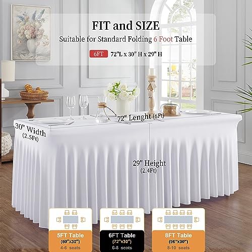 Spandex Tablecloth 6FT Rectangle Table Cover 8 Pack White Wrinkle-Free - Image 6