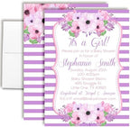 Custom Baby Shower Invites Pink and Purple Flower Baby Shower Invitation 20 5x7 Custom Personalized Floral Shower Invites With Envelopes - Unique Pink and Purple Floral Theme by AmandaCreation
