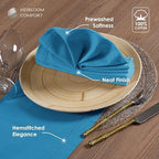 Turquoise Blue Cloth Napkins 18x18 Inch - 12 Pack - Reusable, Absorbent, Soft, Washable Fabric - Hemstitch Mitered Edges - Ideal for Beach Parties, Summer, Outdoor Dining, Dinner - Image 6