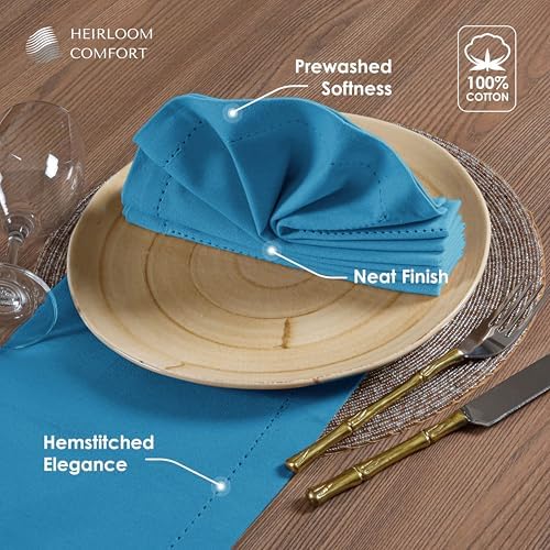 Turquoise Blue Cloth Napkins 18x18 Inch - 12 Pack - Reusable, Absorbent, Soft, Washable Fabric - Hemstitch Mitered Edges - Ideal for Beach Parties, Summer, Outdoor Dining, Dinner - Image 6
