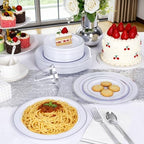 GATHER 350PCS Silver Plastic Plates Set for 50 Guests Wedding Party - Image 6