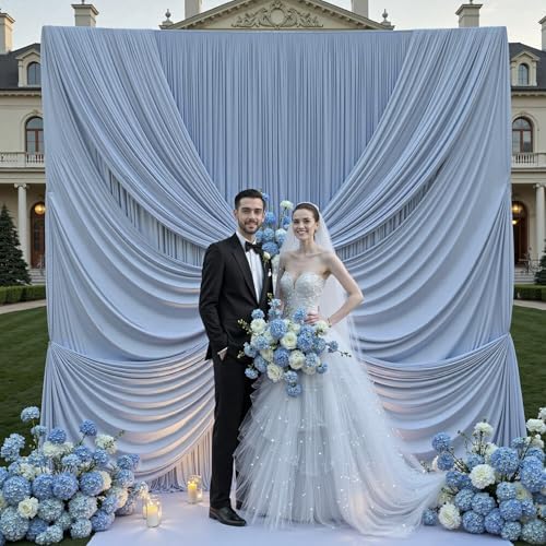 50FTx12FT Dusty Blue Backdrop Curtains for Weddings, Birthdays and Photos by Outpain