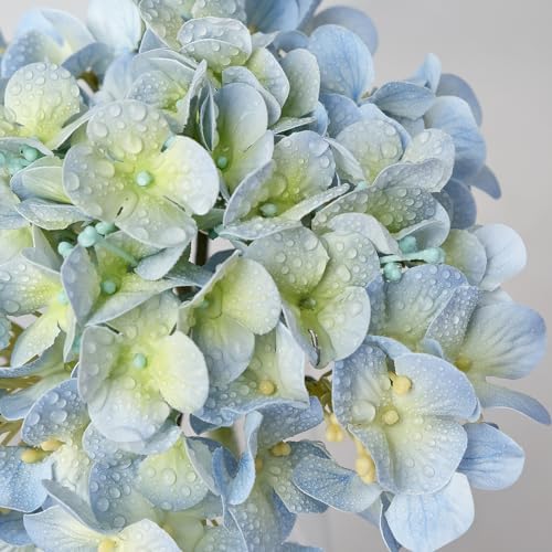 ZYTUYO 20" 4PCS Artificial Light Blue Hydrangea Flowers Large Faux Latex Real Touch Fake Hydrangeas Silk Bouquet with Leaves Stems for Family Table Office Wedding Party Arrangements - Image 5