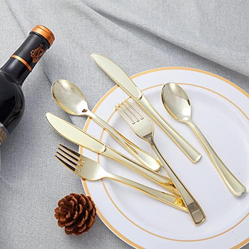 N9R 300PCS Gold Plastic Silverware, Disposable Plastic Cutlery/Utensils - Image 4