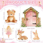 5Pcs Pink Fairy First Birthday Decorations, Large Bunny Bear Deer Fairy House Cardboard Cutout, Woodland Fairy Baby Shower Photo Booth Prop Princess Birthday Party Outdoor Indoor Decor - Image 3