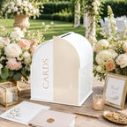 White Arched Wedding Card Box with Light Beige Standee & Erasable Pen - Image 6