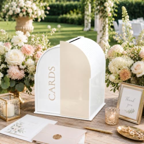 White Arched Wedding Card Box with Light Beige Standee & Erasable Pen - Image 6