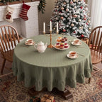 Eternal Beauty Christmas Green Striped Ruffled Round Tablecloth 60 Inches - Image 4