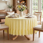 Eternal Beauty Striped Ruffled Round Tablecloth 60 Inch Yellow White by EternalBeauty