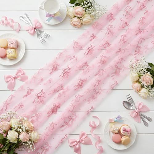 8 Pcs Pink Bow Table Runners 29 x 70 in Pink Bow Tablecloth - Image 3