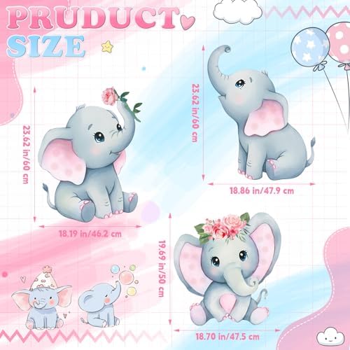 3Pcs Pink Elephant Baby Shower Decorations with Stakes & Stands, Waterproof Large Baby Elephant Cardboard Cutouts Standup Cartoon Birthday Party Indoor Outdoor Decor for Photo Booth Props - Image 3