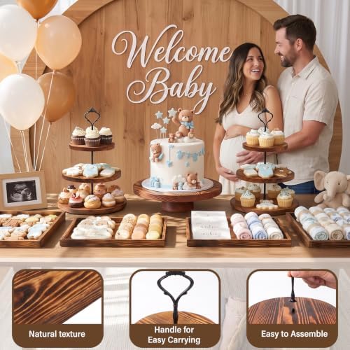 7 PCS Dessert Table Display Set, Wooden Cake Stand, 3-Tier Cupcake Stand, 4 Serving trays for Party,Wedding,Birthday,Baby Shower,dessert display stand - Image 5