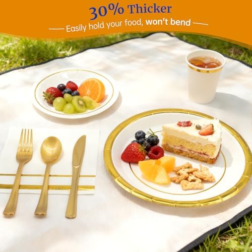 AIRE Gold White Paper Plates Set,350PCS Disposable Dinnerware for 50 - Image 5