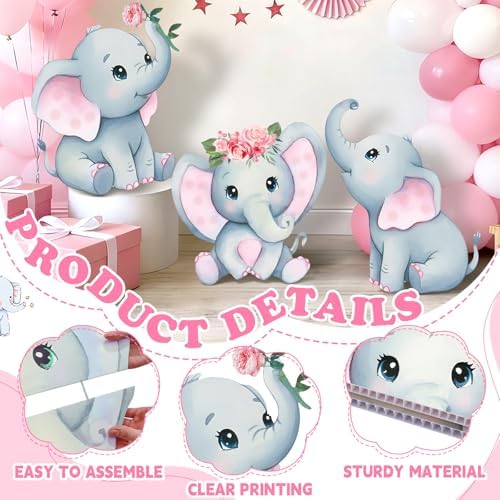 3Pcs Pink Elephant Baby Shower Decorations with Stakes & Stands, Waterproof Large Baby Elephant Cardboard Cutouts Standup Cartoon Birthday Party Indoor Outdoor Decor for Photo Booth Props - Image 5