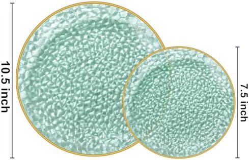 Rubtlamp 60 Green Plastic Plates, Hammered Clear and Gold Disposable Plates, Grenn Disposable Plates Include 30 Dessert Platos, 30 Dinner Platos for Party - Image 2