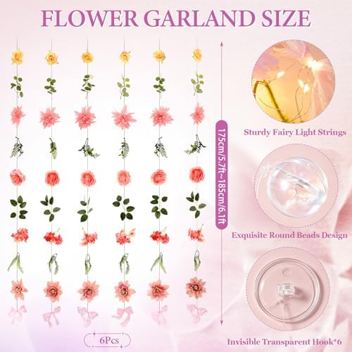 Livole 6Pcs 36Ft Wildflower Garland with Light Hanging Flower Wall Backdrop - Image 5
