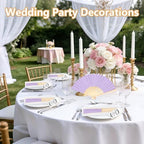 50Set Wedding Hand Fans Party Favors Purple Paper Folding Handheld Fans Bulk, DIY Bamboo Fans with Thank You Cards Organza Bag for Guests Summer Bridal Dancing Props Church Decoation - Image 6