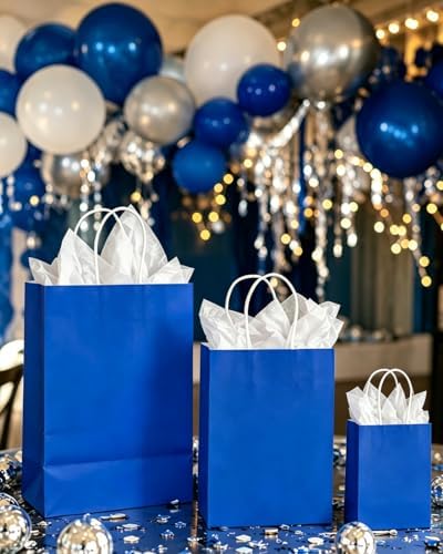 qiqee 100PCS Gift Bag with Handles Bulk Diamond Blue Paper Bags Assorted Sizes(33pcs Large 13",33pcs Medium 11",34pcs Small 8") - Image 6
