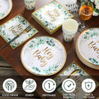 Skylety 200 PCS Sage Green Baby Shower Decorations Eucalyptus Disposable Plates and Cups and Napkins Sets Serves 50 Green Gold Plant Theme Plates for Baby Shower Gender Reveal Neutral Party Supplies - Image 4