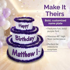 Anderson's White & Purple Personalized Pop-Out Birthday Cake, Life-Size Faux Cake with Fun Font, Custom Name, Surprise Reveal Prop for Milestone Parties, Photo Ops, Store or Business Events - Image 2