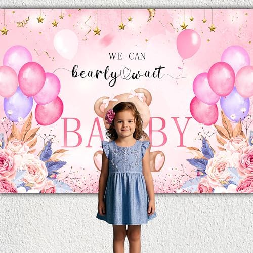 We Can Bearly Wait Backdrop 12x10 FT Pink Boho Baby Shower Background - Image 3