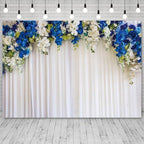 15x8ft White Wedding Backdrop White Blue Floral Flowers Photography Background Bride Groom Ceremony Party Bridal Shower Banner Decorations Engagement Proposal Portrait Photo Booth Prop - Image 3