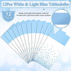 12Pcs White Light Blue Tablecloth Party Decorations,Plastic White Table Cloth Printed Baby Blue Tables Runner Disposable Rectangle Table Cover for Birthday Baby Shower Wedding Party,54 x108 Inch - Image 2