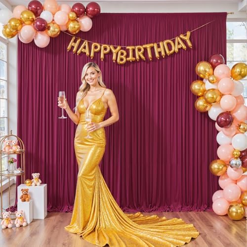 10ft x 7ft Burgundy Backdrop Curtain for Parties Wedding Maroon Wrinkle Free Backdrop Drapes Panels for Birthday Party Bridal Shower Photo Photography Polyester Fabric Background Decoration - Image 3