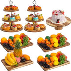 RattanView 7 Pcs Wooden Dessert Display Set 3 Tier Stands Trays, Brown by RattanView