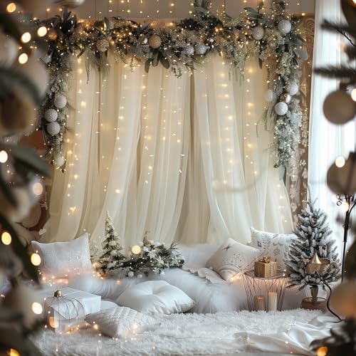 Tulle Backdrop Curtains with Lights Sheer Ivory Curtain Backdrop 30x10ft - Image 6