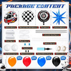 Kasyat 2 Sets Hot Car Balloon Column Stand Kit with Star Race Tire Wheels Helmets Checked Foil Balloons Race Car Arch Garland Kit for Floor for Racing Themed Birthday Party Decorations - Image 2